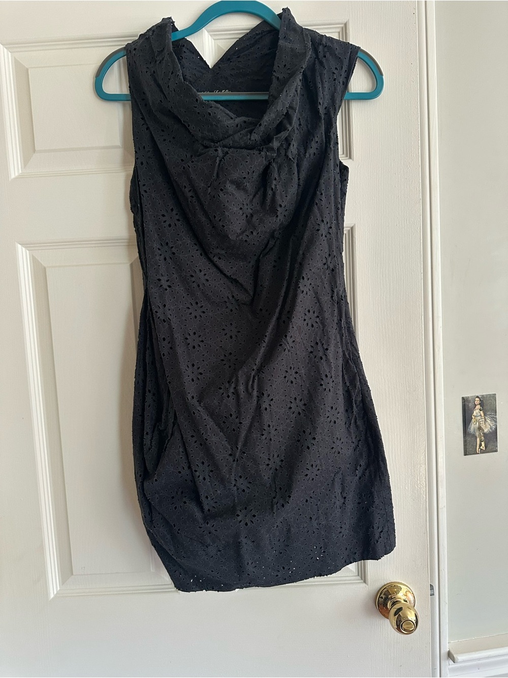 All Saints Assymetrical Black Eyelet Cowl-Neck Mini Dress size S